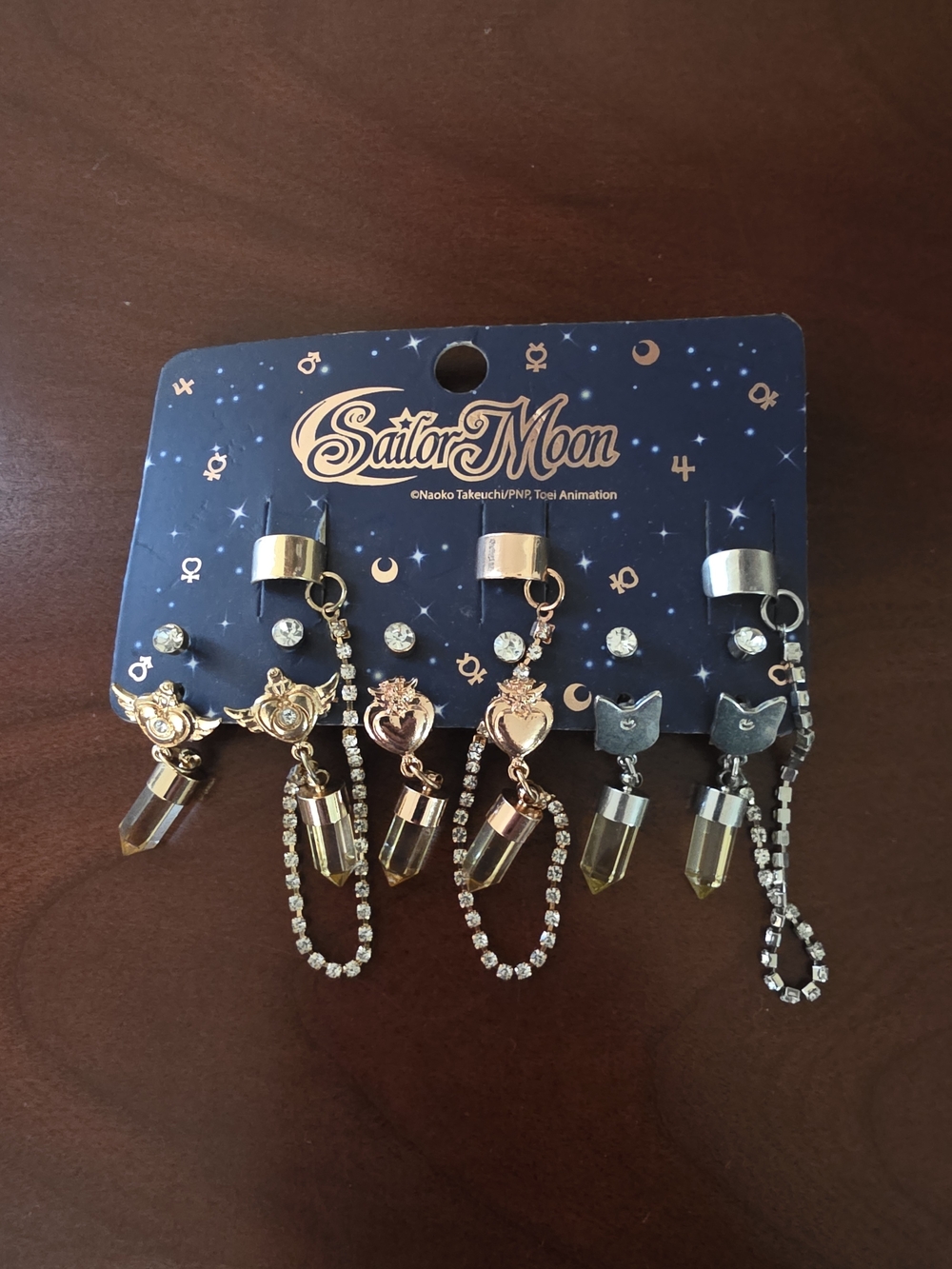 Sailor Moon Gold & Silver Crystal Cuff Earrings And Studs - Set of 12